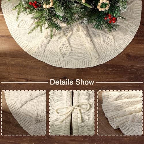 48 Inch Braided Cable Knit Cream White Tree Skirt L81175