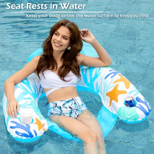 Inflatable Pool Float Chair 2 Pack with Cup Holders E823774