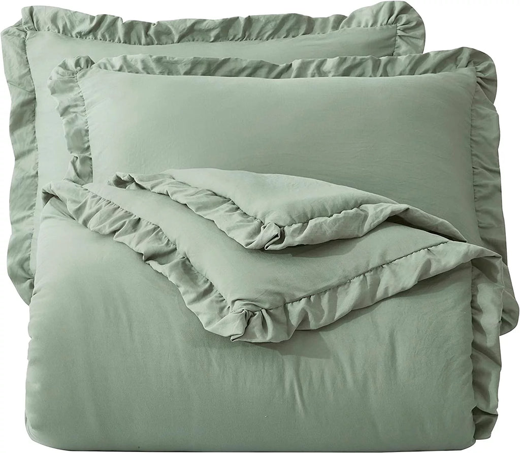 Sage Green Ruffled Edge Microfiber Comforter Set H254668