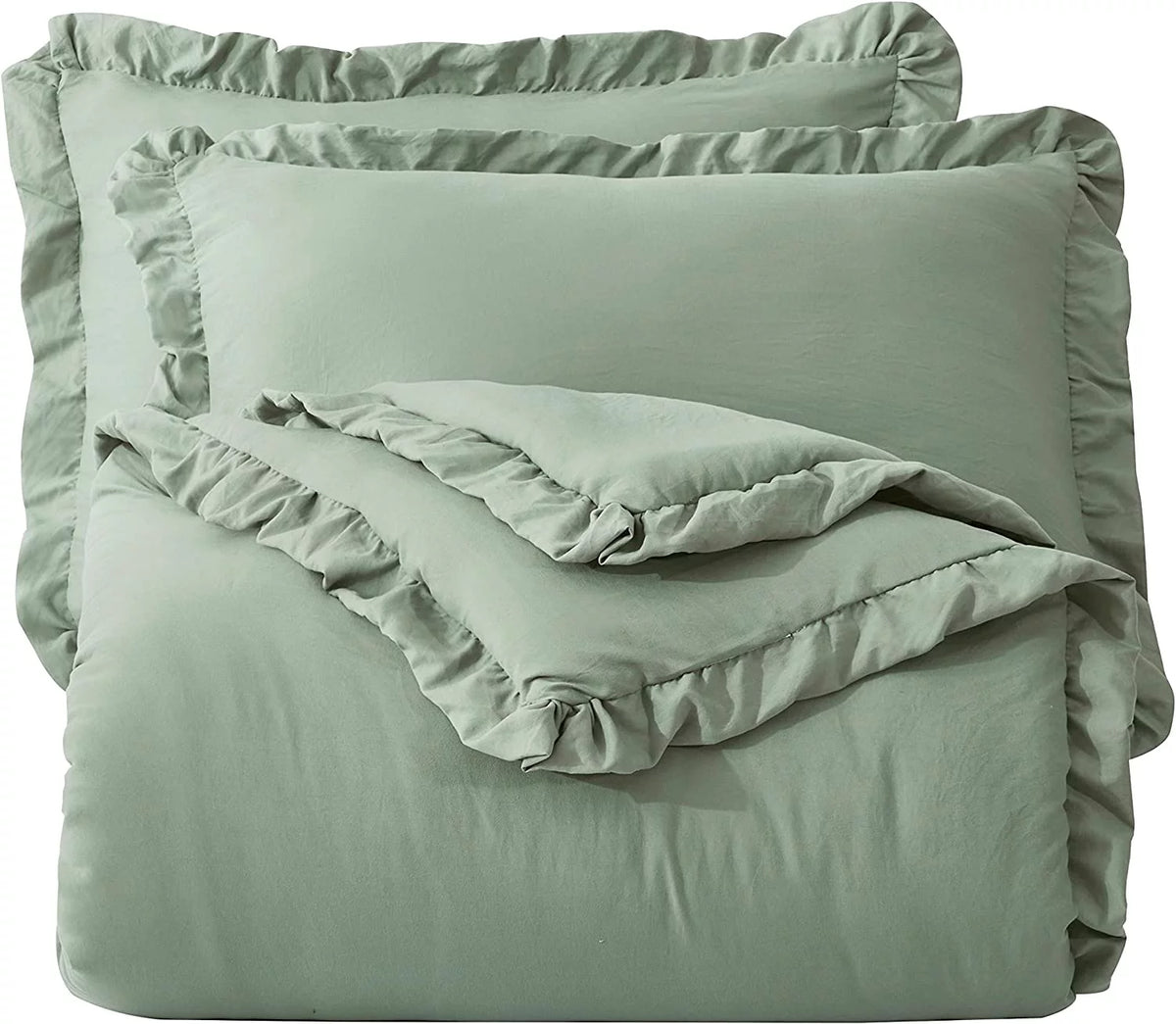 Sage Green Ruffled Edge Microfiber Comforter Set H254668